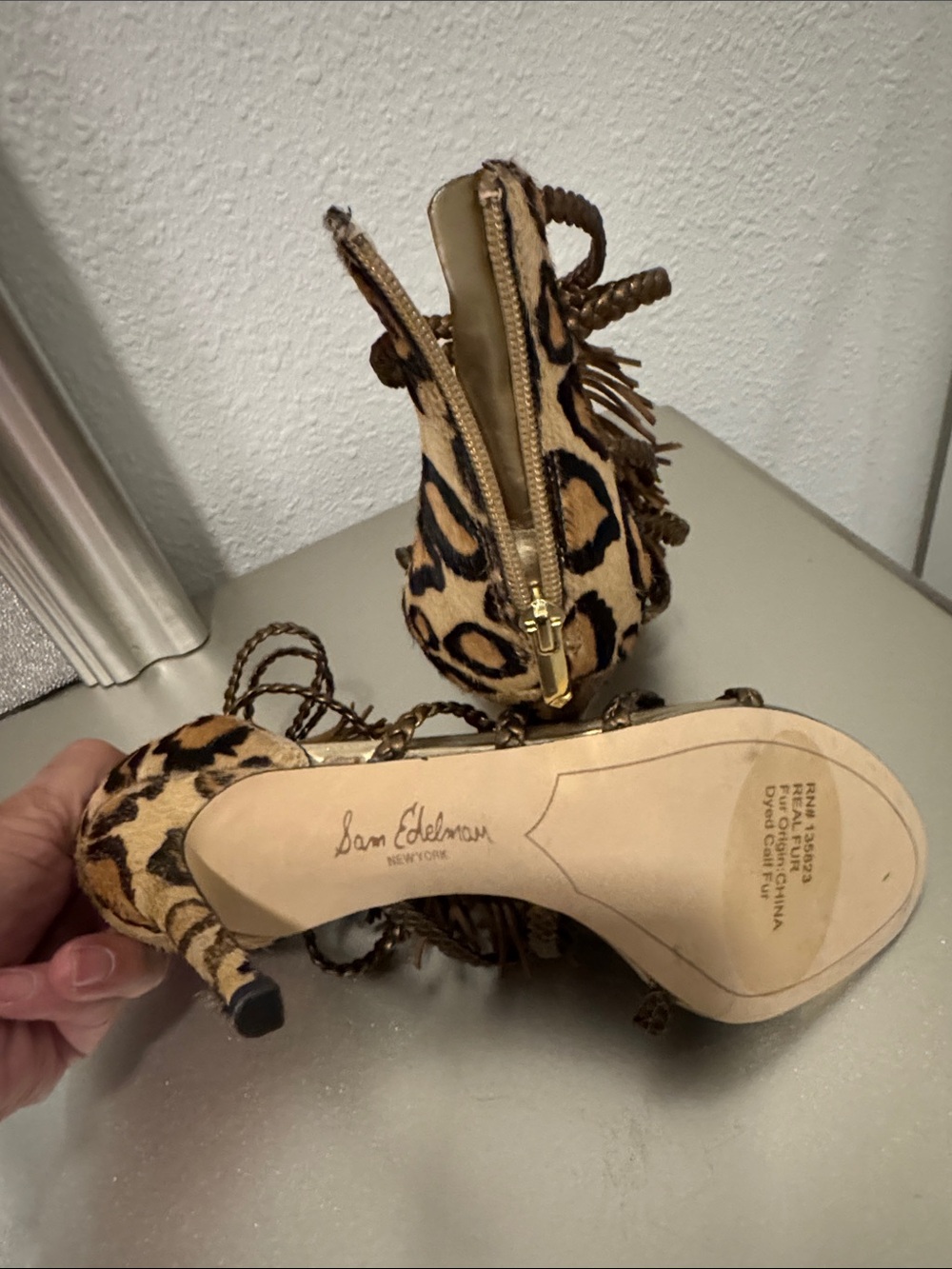 Sam Edelman Brown Braided Fringe Strappy High-Heels - Picture 6 of 7